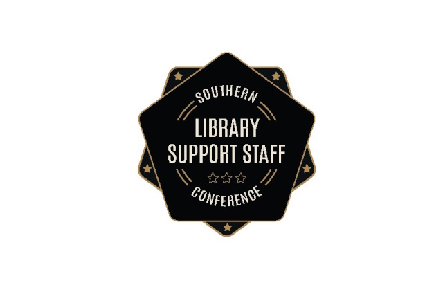 black and gold medallion with the words Southern Library Support Staff Conference in the middle